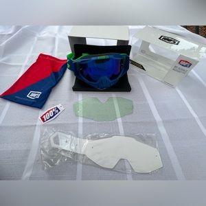 MX Goggles 100%, blue with green strap, unisex